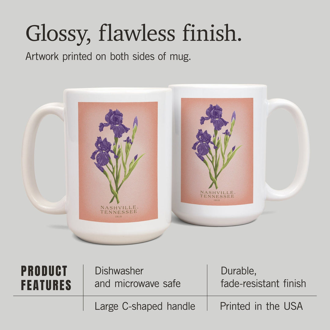 Nashville, Tennessee, Vintage Flora, State Series, Iris, Ceramic Mug Mugs Lantern Press 