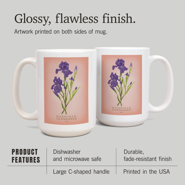 Nashville, Tennessee, Vintage Flora, State Series, Iris, Ceramic Mug Mugs Lantern Press 