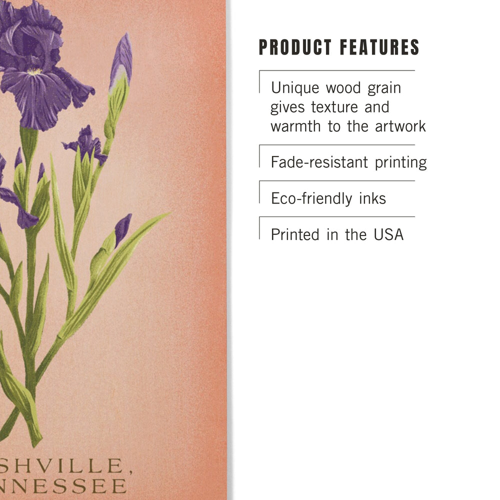 Nashville, Tennessee, Vintage Flora, State Series, Iris Wood Lantern Press 