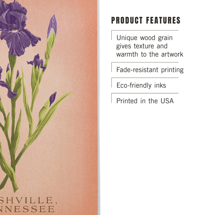 Nashville, Tennessee, Vintage Flora, State Series, Iris Wood Lantern Press 