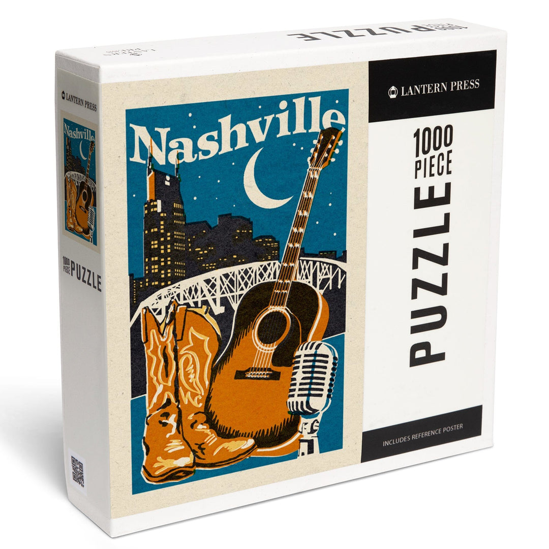 Nashville, Tennessee, Woodblock, Jigsaw Puzzle Puzzle Lantern Press 
