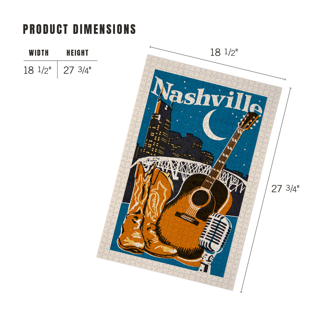 Nashville, Tennessee, Woodblock, Jigsaw Puzzle Puzzle Lantern Press 
