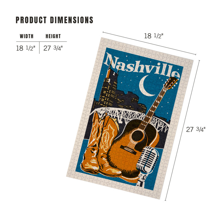 Nashville, Tennessee, Woodblock, Jigsaw Puzzle Puzzle Lantern Press 