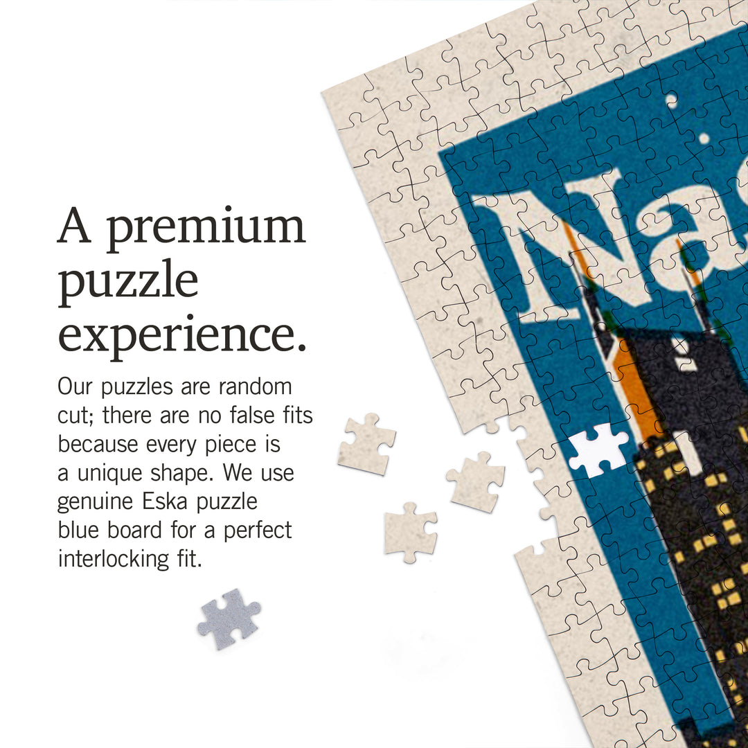 Nashville, Tennessee, Woodblock, Jigsaw Puzzle Puzzle Lantern Press 