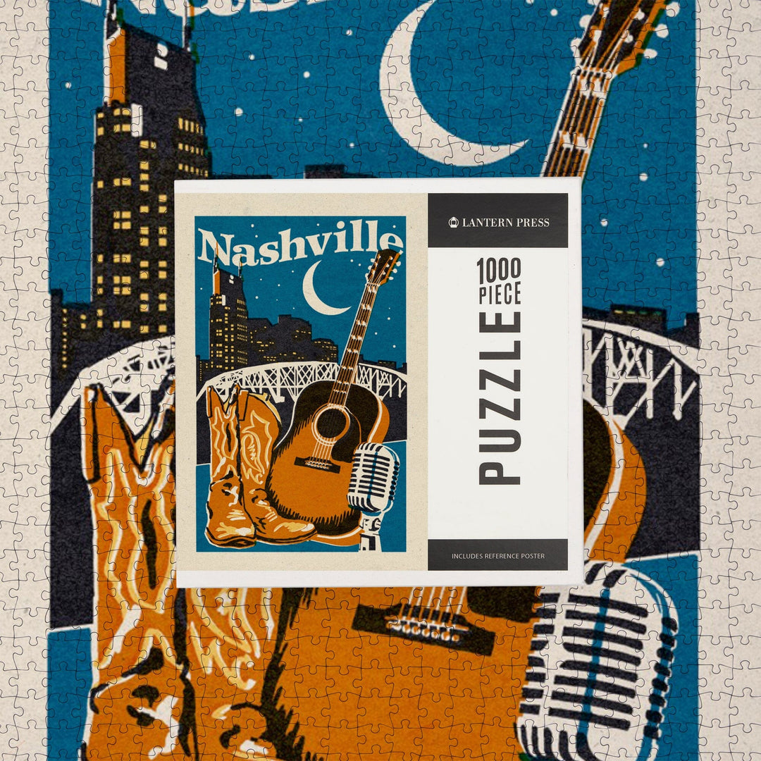 Nashville, Tennessee, Woodblock, Jigsaw Puzzle Puzzle Lantern Press 