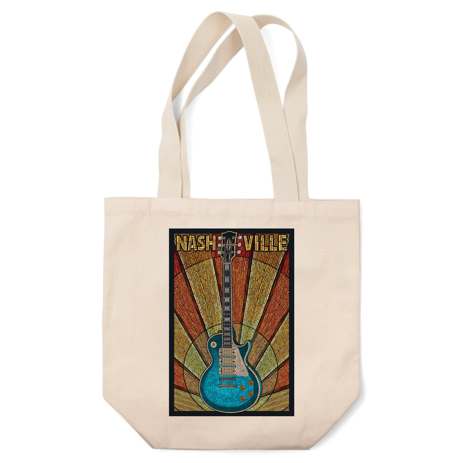 Nashville, Tennesseee, Guitar Mosaic, Lantern Press Artwork, Tote Bag Totes Lantern Press 