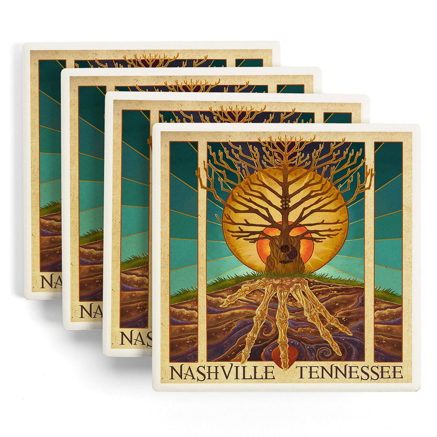 Nashville, Tennesseee, Guitar Tree, Lantern Press Artwork, Coaster Set Coasters Lantern Press 