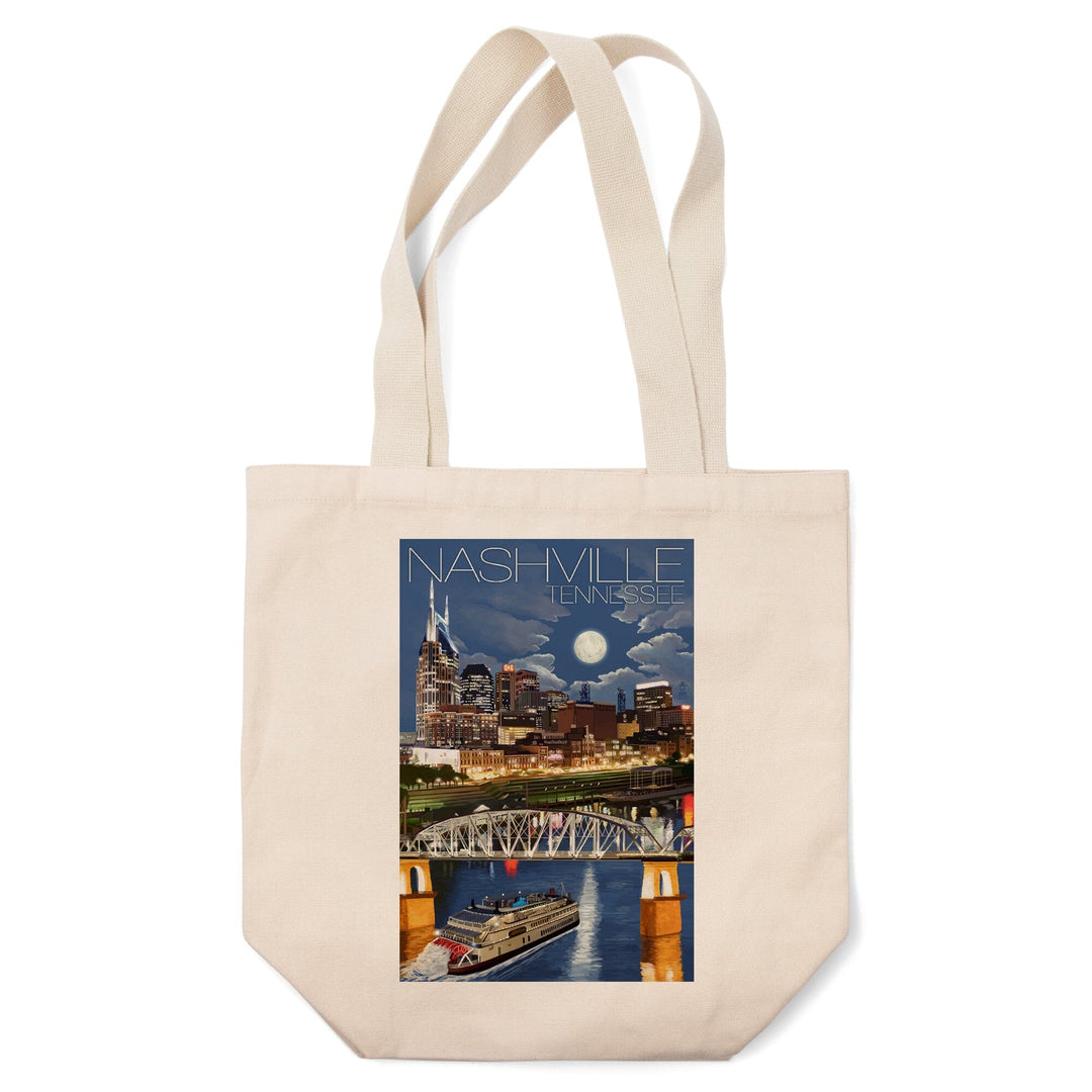 Nashville, Tennesseee, Nashville at Night, Lantern Press Artwork, Tote Bag Totes Lantern Press 