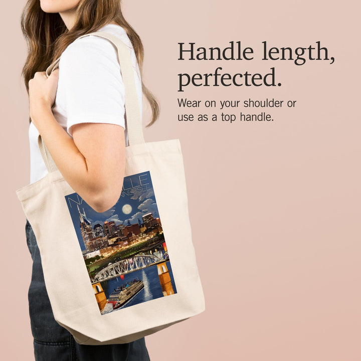 Nashville, Tennesseee, Nashville at Night, Lantern Press Artwork, Tote Bag Totes Lantern Press 