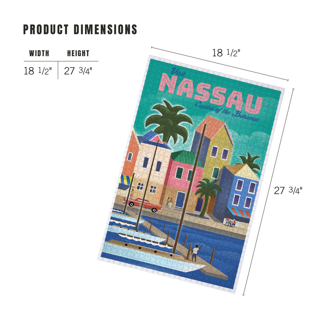 Nassau, Bahamas, Waterside Dock, Lithograph, Jigsaw Puzzle Puzzle Lantern Press 