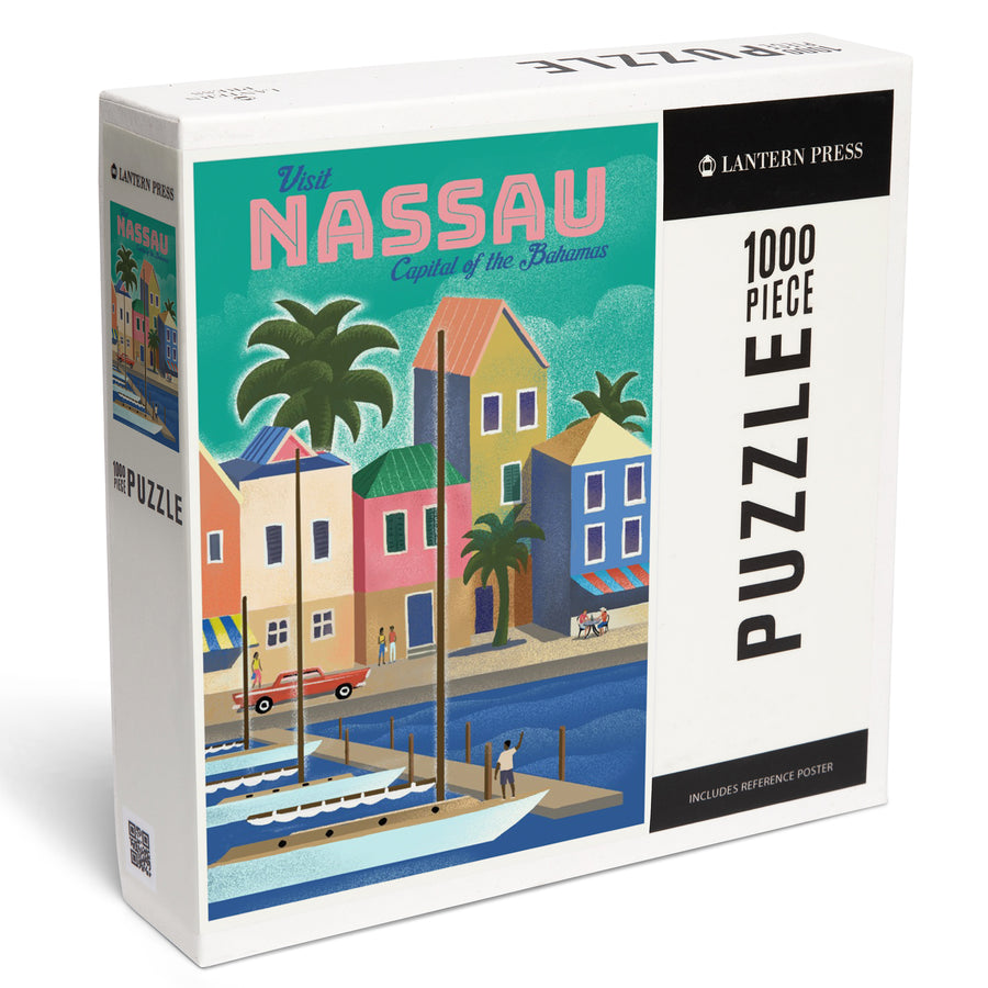 Nassau, Bahamas, Waterside Dock, Lithograph, Jigsaw Puzzle Puzzle Lantern Press 