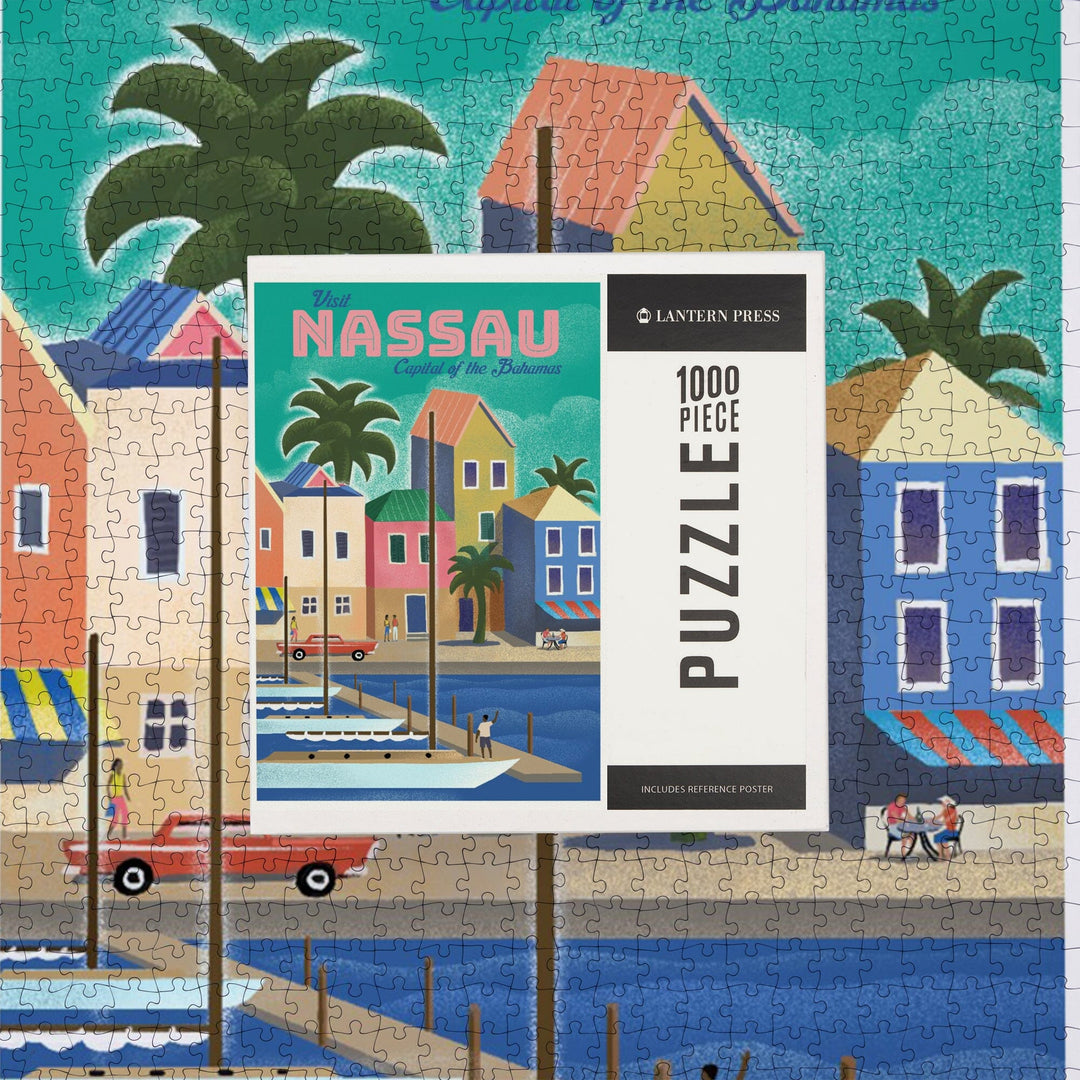 Nassau, Bahamas, Waterside Dock, Lithograph, Jigsaw Puzzle Puzzle Lantern Press 