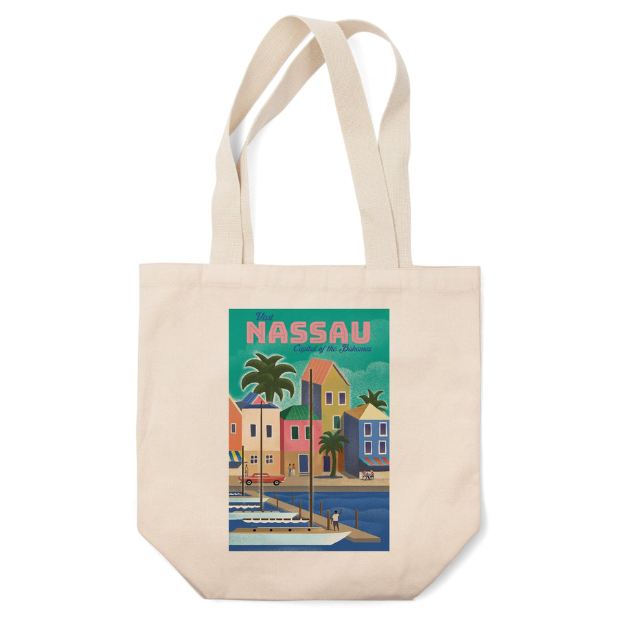 Nassau, Bahamas, Waterside Dock, Lithograph, Lantern Press Artwork, Tote Bag Totes Lantern Press 