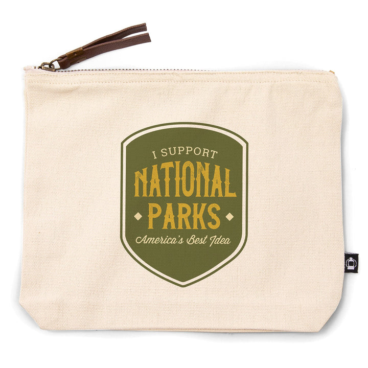 National Parks, I Support,, Organic Cotton Zipper Pouch, Go Bag Go Bag Lantern Press 