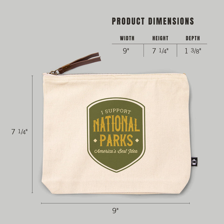 National Parks, I Support,, Organic Cotton Zipper Pouch, Go Bag Go Bag Lantern Press 