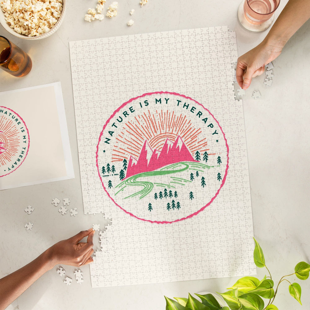 Nature Is My Therapy, Green and Pink on Ivory, Jigsaw Puzzle Puzzle Lantern Press 