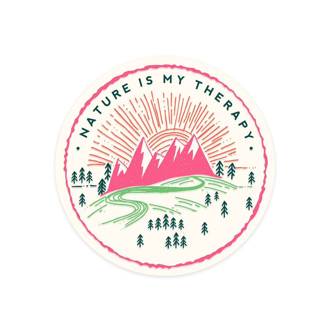 Nature Is My Therapy, Green and Pink on Ivory, Vinyl Sticker Sticker Lantern Press 