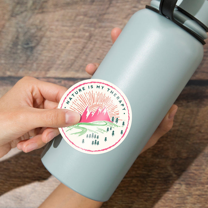 Nature Is My Therapy, Green and Pink on Ivory, Vinyl Sticker Sticker Lantern Press 