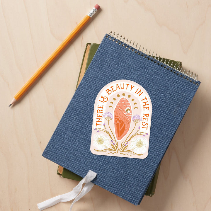Nature's Beauty Series, Beauty in the Rest Cocoon, Contour, Vinyl Sticker Sticker Lantern Press 