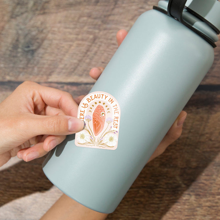 Nature's Beauty Series, Beauty in the Rest Cocoon, Contour, Vinyl Sticker Sticker Lantern Press 