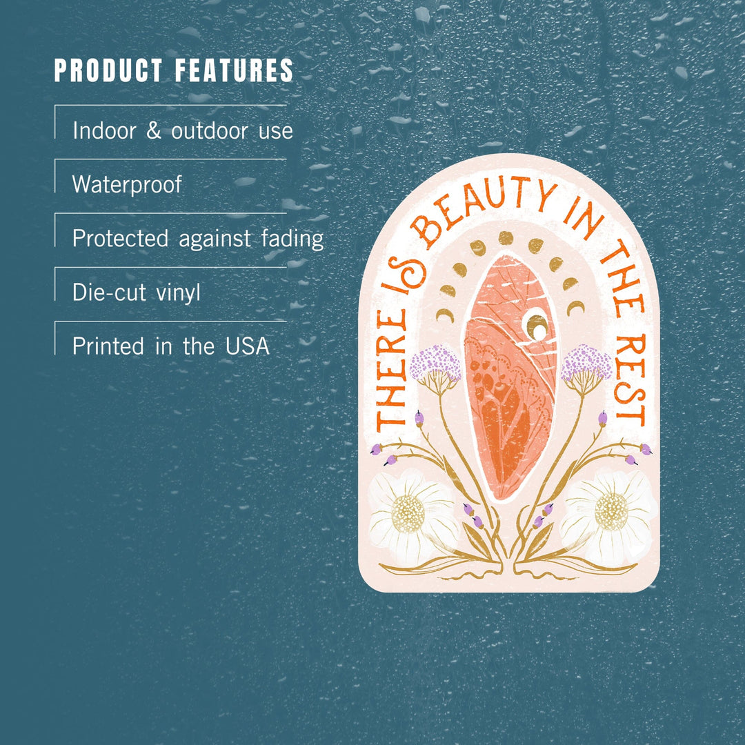 Nature's Beauty Series, Beauty in the Rest Cocoon, Contour, Vinyl Sticker Sticker Lantern Press 