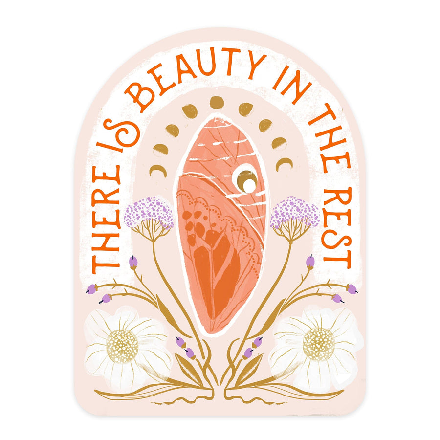 Nature's Beauty Series, Beauty in the Rest Cocoon, Contour, Vinyl Sticker Sticker Lantern Press 