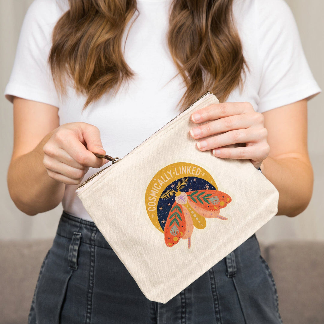 Nature's Beauty Series, Cosmically Linked Moon Moth,, Organic Cotton Zipper Pouch, Go Bag Totes Lantern Press 