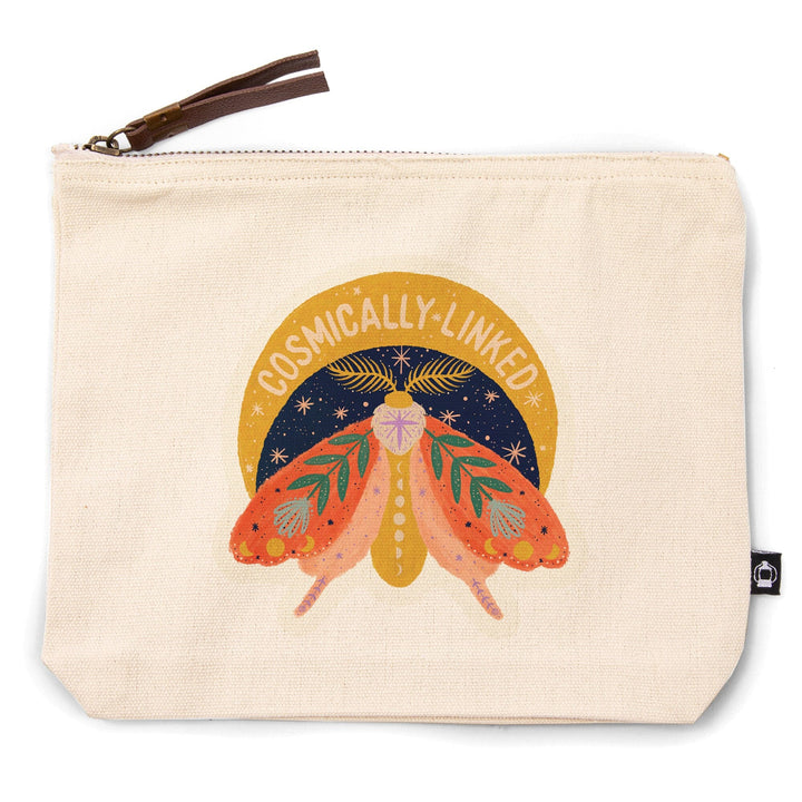 Nature's Beauty Series, Cosmically Linked Moon Moth,, Organic Cotton Zipper Pouch, Go Bag Totes Lantern Press 