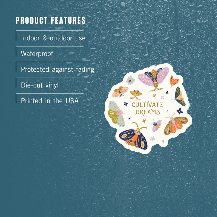 Nature's Beauty Series, Cultivate Dreams Moths, Contour, Vinyl Sticker Sticker Lantern Press 