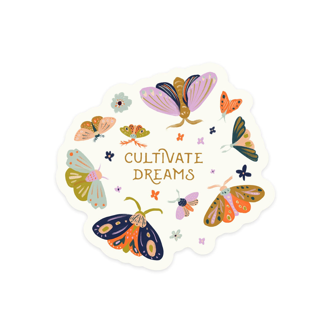 Nature's Beauty Series, Cultivate Dreams Moths, Contour, Vinyl Sticker Sticker Lantern Press 