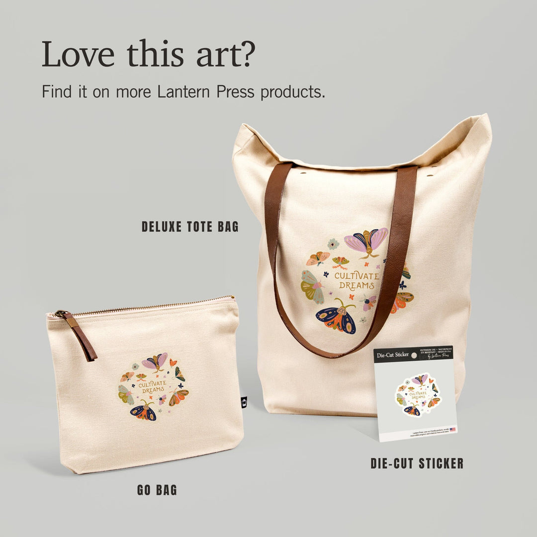 Nature's Beauty Series, Cultivate Dreams Moths,, Organic Cotton Zipper Pouch, Go Bag Totes Lantern Press 