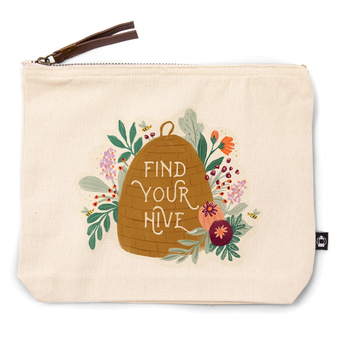 Nature's Beauty Series, Find Your Hive,, Organic Cotton Zipper Pouch, Go Bag Totes Lantern Press 