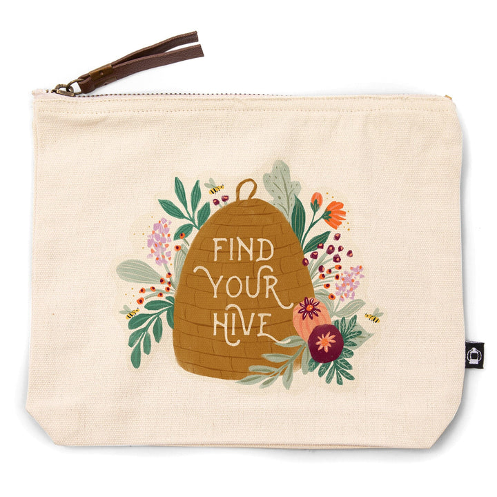Nature's Beauty Series, Find Your Hive,, Organic Cotton Zipper Pouch, Go Bag Totes Lantern Press 