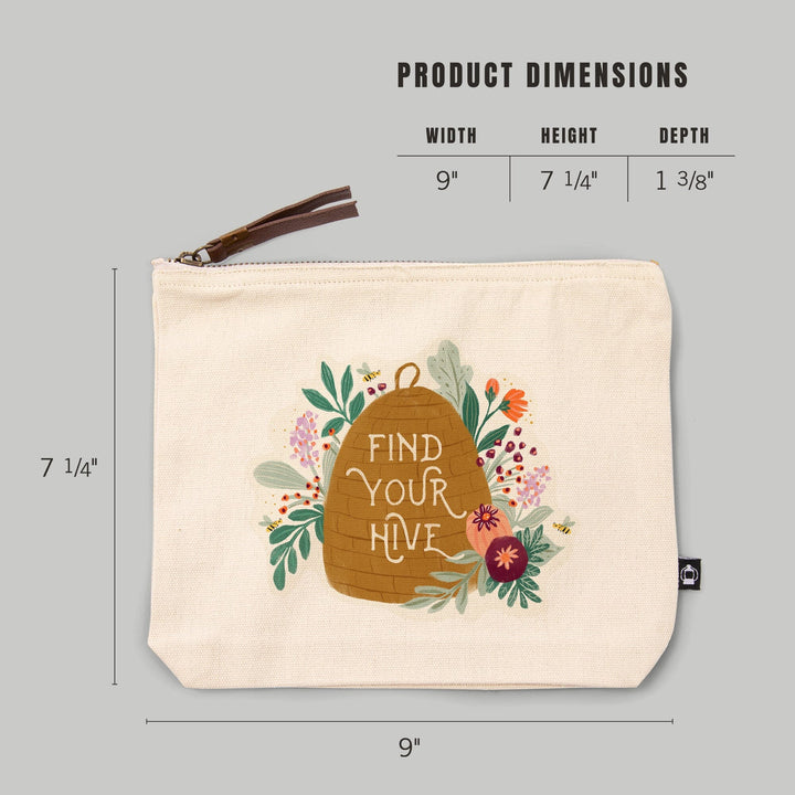 Nature's Beauty Series, Find Your Hive,, Organic Cotton Zipper Pouch, Go Bag Totes Lantern Press 