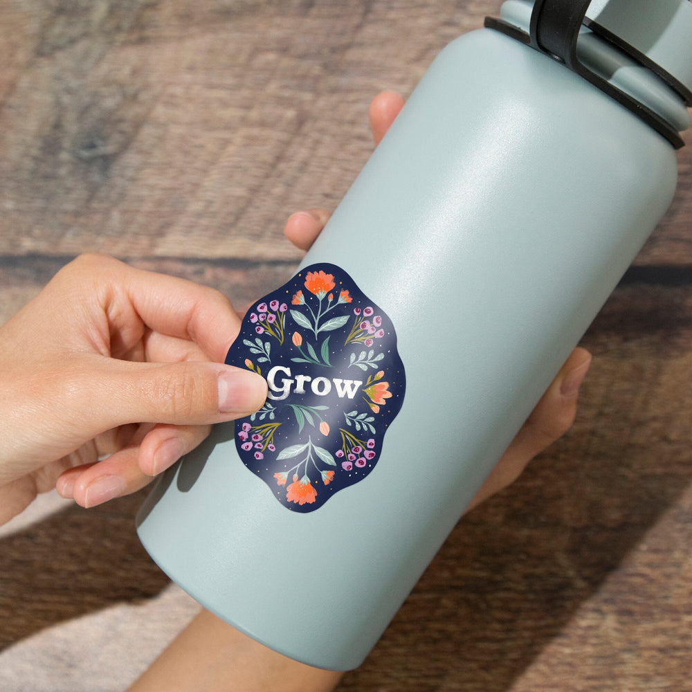 Nature's Beauty Series, Grow Mirrored Flowers, Contour, Vinyl Sticker Sticker Lantern Press 