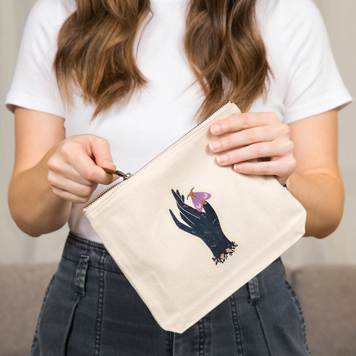 Nature's Beauty Series, Midnight Moth Hand,, Organic Cotton Zipper Pouch, Go Bag Totes Lantern Press 