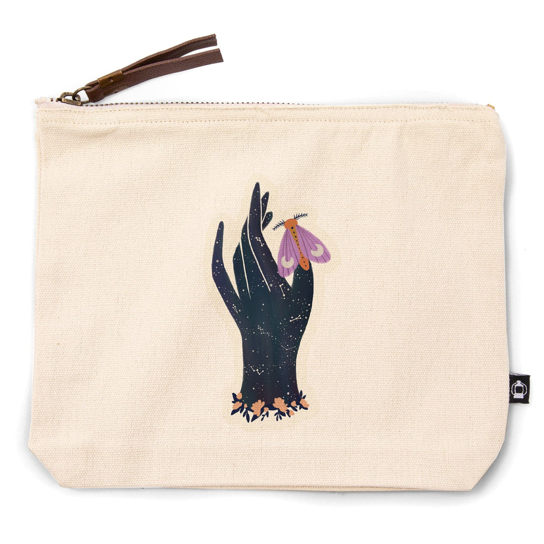 Nature's Beauty Series, Midnight Moth Hand,, Organic Cotton Zipper Pouch, Go Bag Totes Lantern Press 