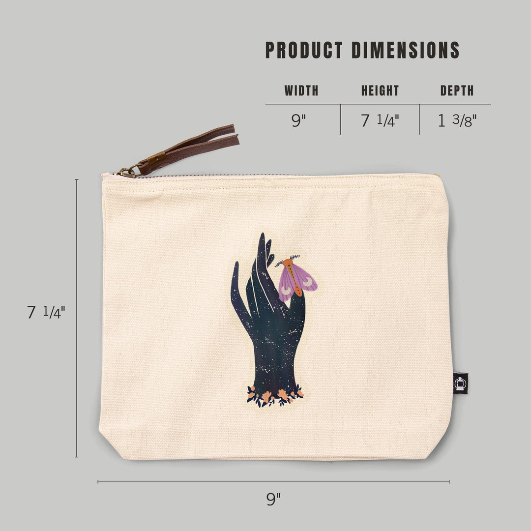 Nature's Beauty Series, Midnight Moth Hand,, Organic Cotton Zipper Pouch, Go Bag Totes Lantern Press 