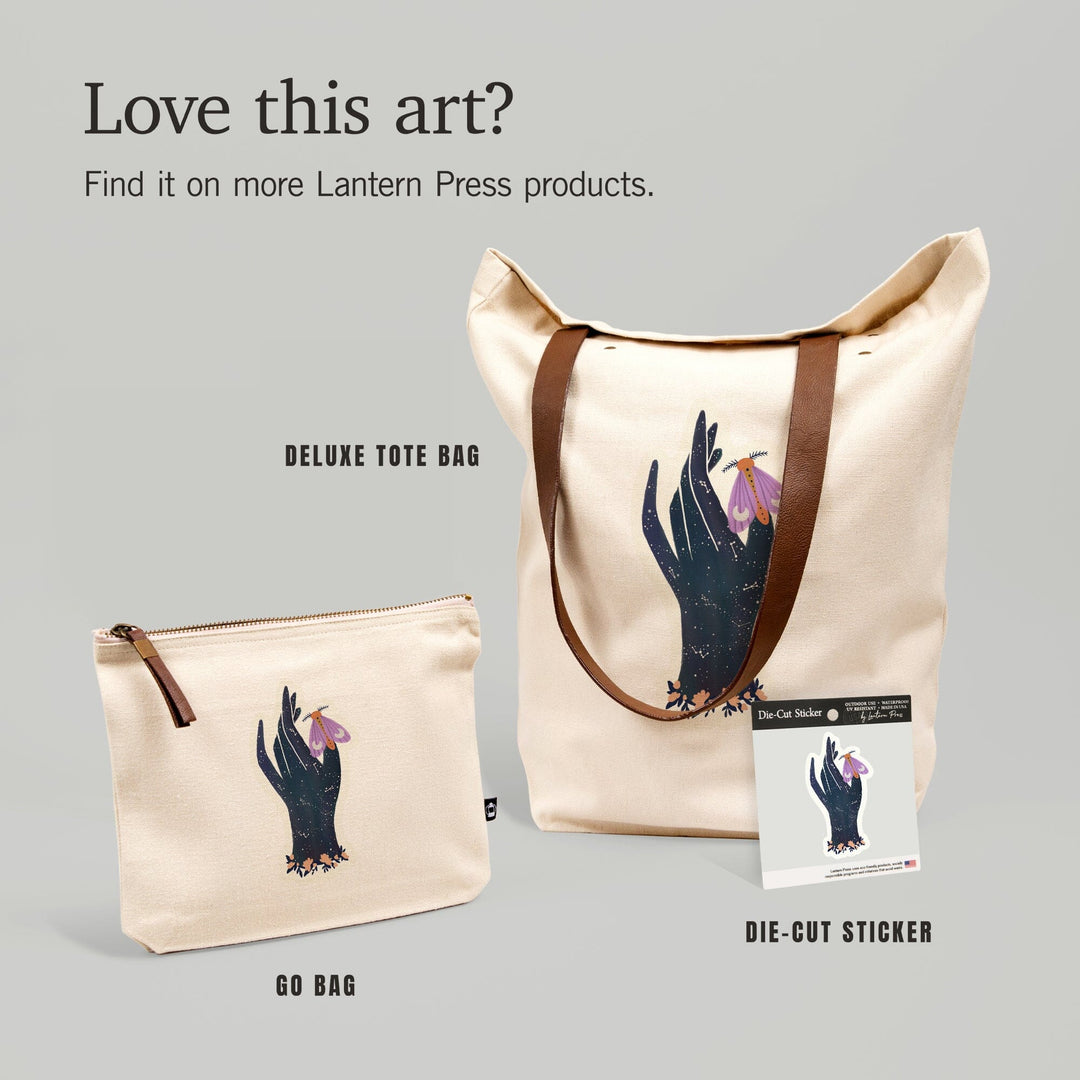 Nature's Beauty Series, Midnight Moth Hand,, Organic Cotton Zipper Pouch, Go Bag Totes Lantern Press 