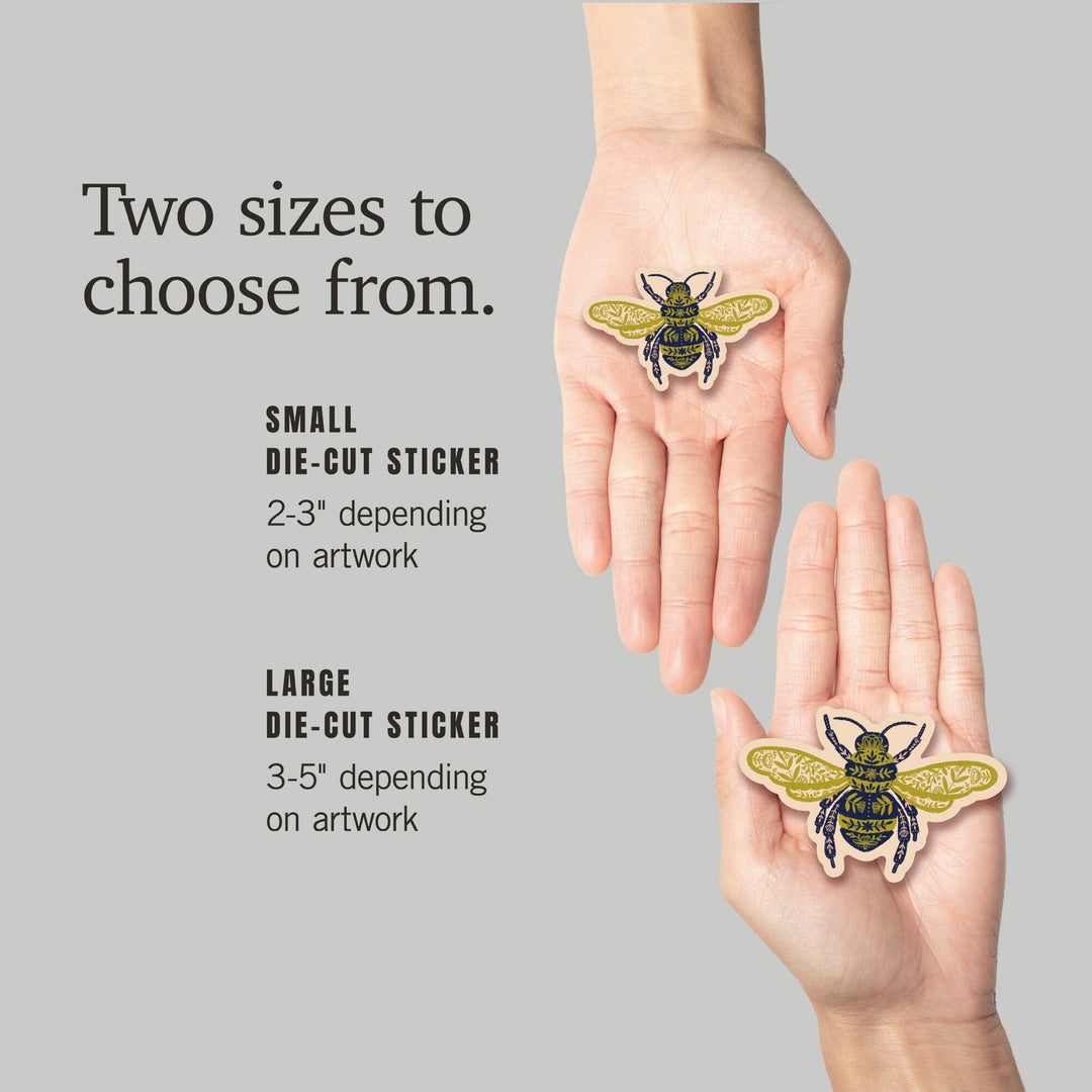 Nature's Beauty Series, Ornate Floral Bee, Contour, Vinyl Sticker Sticker Lantern Press 
