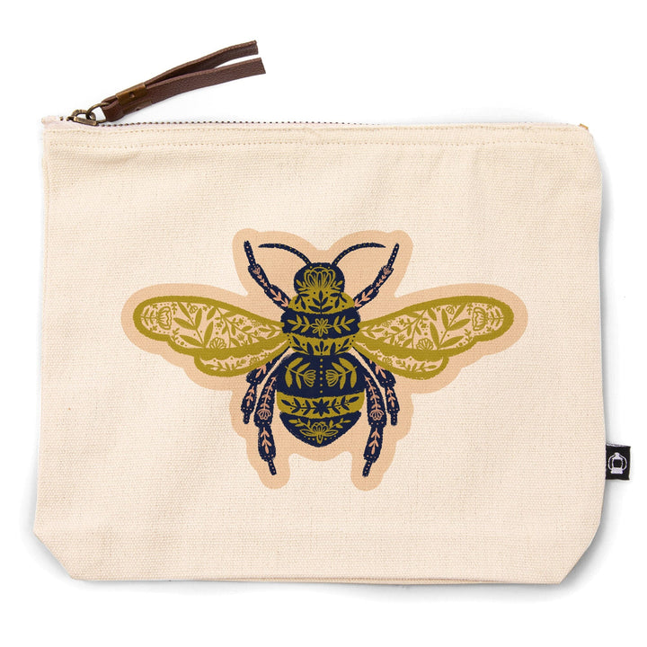 Nature's Beauty Series, Ornate Floral Bee,, Organic Cotton Zipper Pouch, Go Bag Totes Lantern Press 