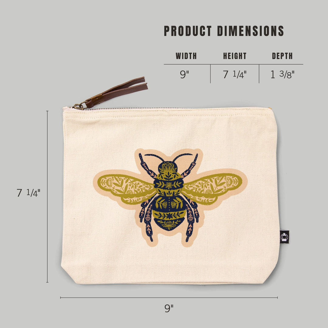 Nature's Beauty Series, Ornate Floral Bee,, Organic Cotton Zipper Pouch, Go Bag Totes Lantern Press 