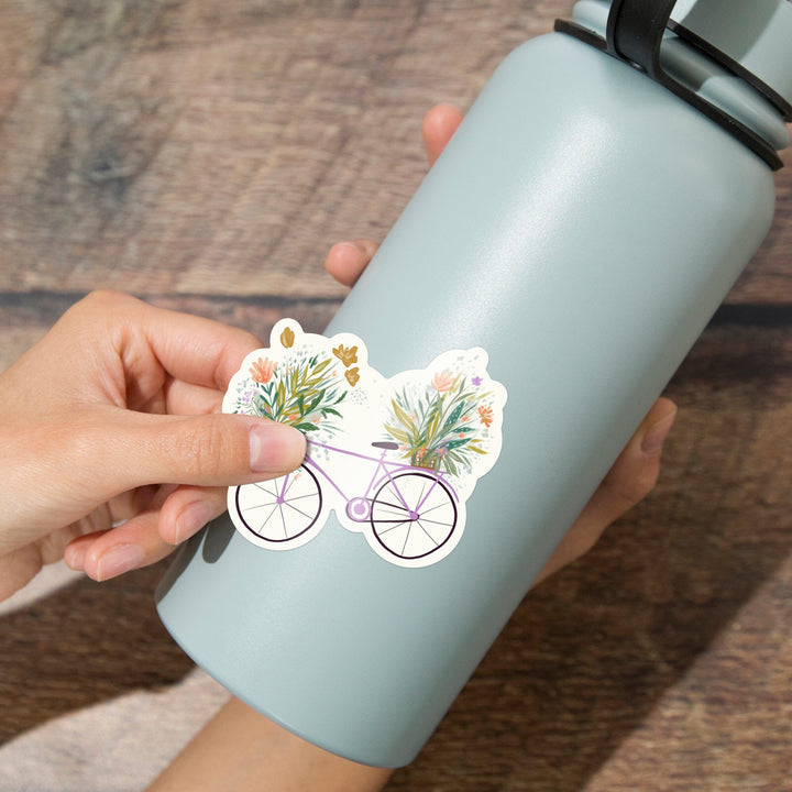 Nature's Beauty Series, Overflowing Flowers Bike, Contour, Vinyl Sticker Sticker Lantern Press 