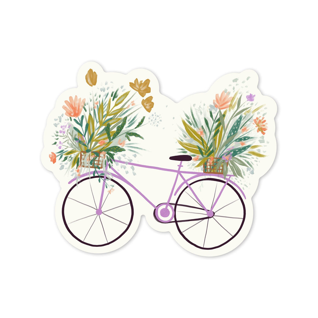 Nature's Beauty Series, Overflowing Flowers Bike, Contour, Vinyl Sticker Sticker Lantern Press 