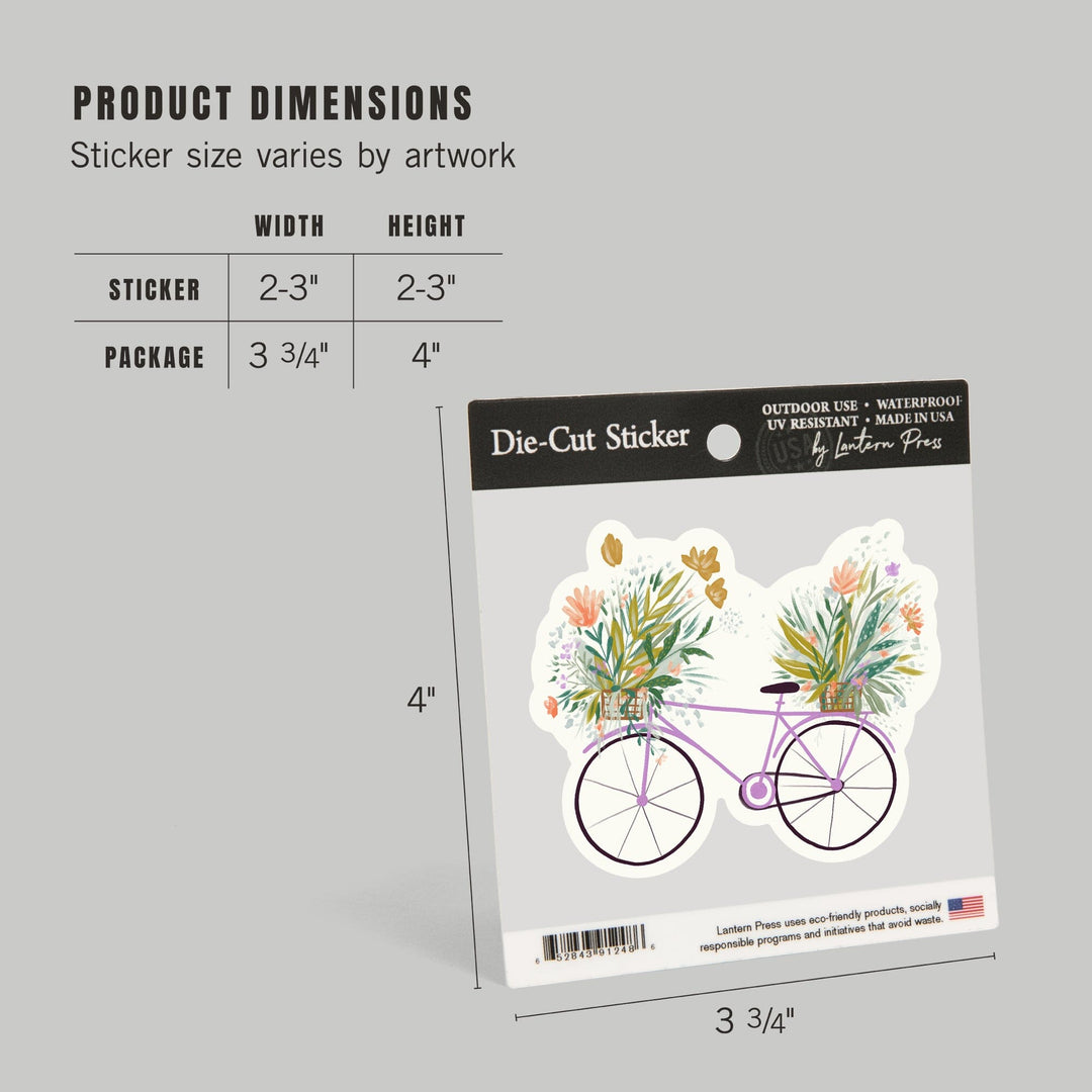 Nature's Beauty Series, Overflowing Flowers Bike, Contour, Vinyl Sticker Sticker Lantern Press 