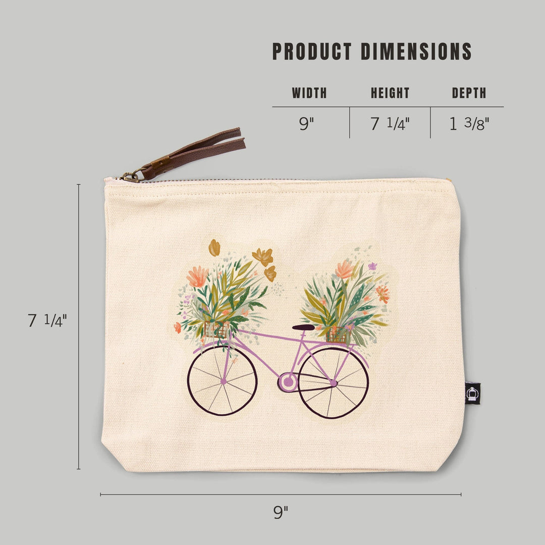 Nature's Beauty Series, Overflowing Flowers Bike,, Organic Cotton Zipper Pouch, Go Bag Totes Lantern Press 
