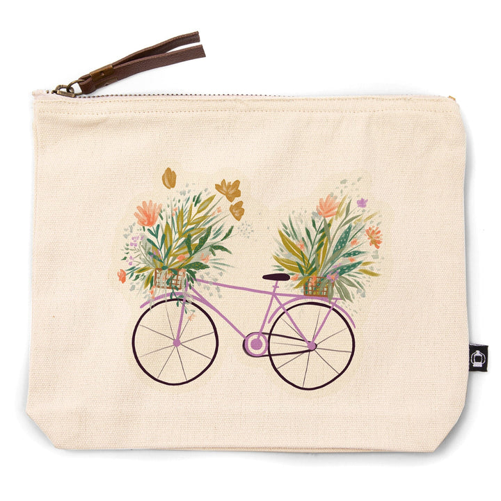 Nature's Beauty Series, Overflowing Flowers Bike,, Organic Cotton Zipper Pouch, Go Bag Totes Lantern Press 
