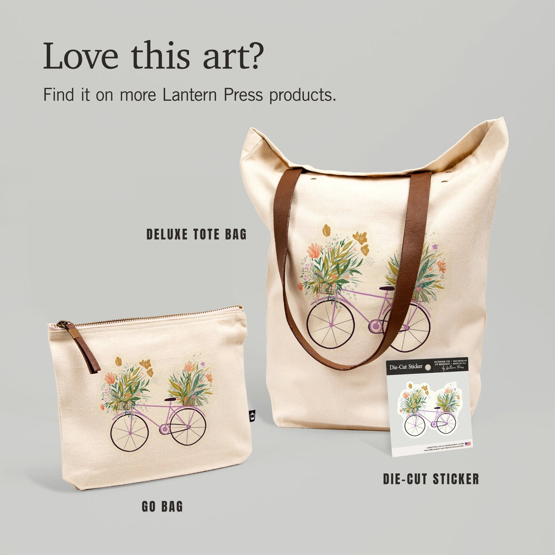 Nature's Beauty Series, Overflowing Flowers Bike,, Organic Cotton Zipper Pouch, Go Bag Totes Lantern Press 