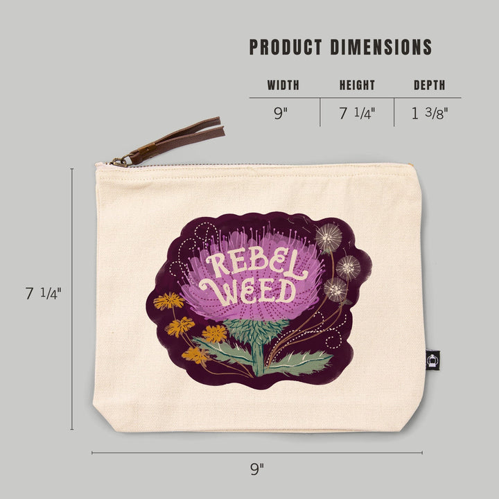 Nature's Beauty Series, Rebel Weed Flowers,, Organic Cotton Zipper Pouch, Go Bag Totes Lantern Press 