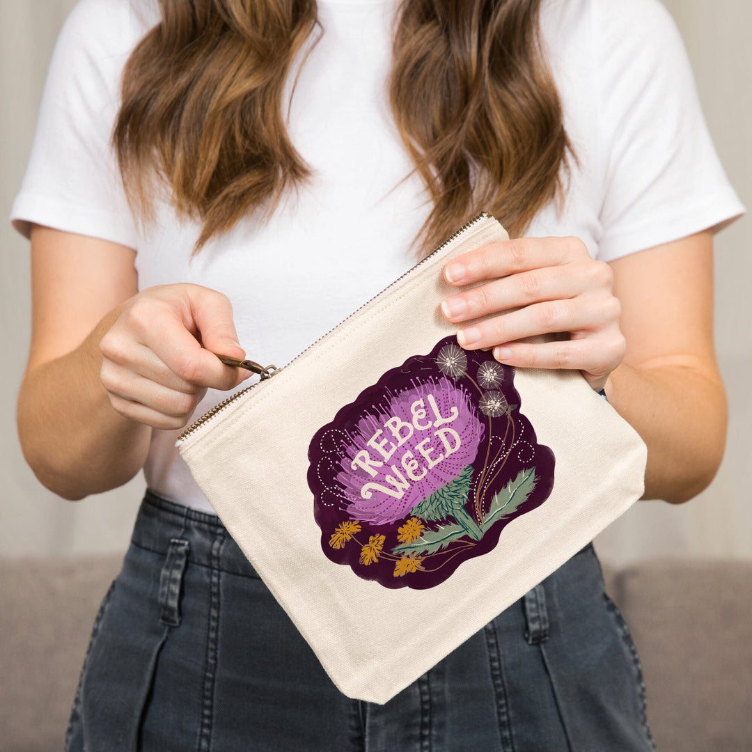 Nature's Beauty Series, Rebel Weed Flowers,, Organic Cotton Zipper Pouch, Go Bag Totes Lantern Press 